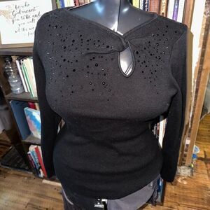 Reba black keyhole bejeweled basic minimalist S sweater